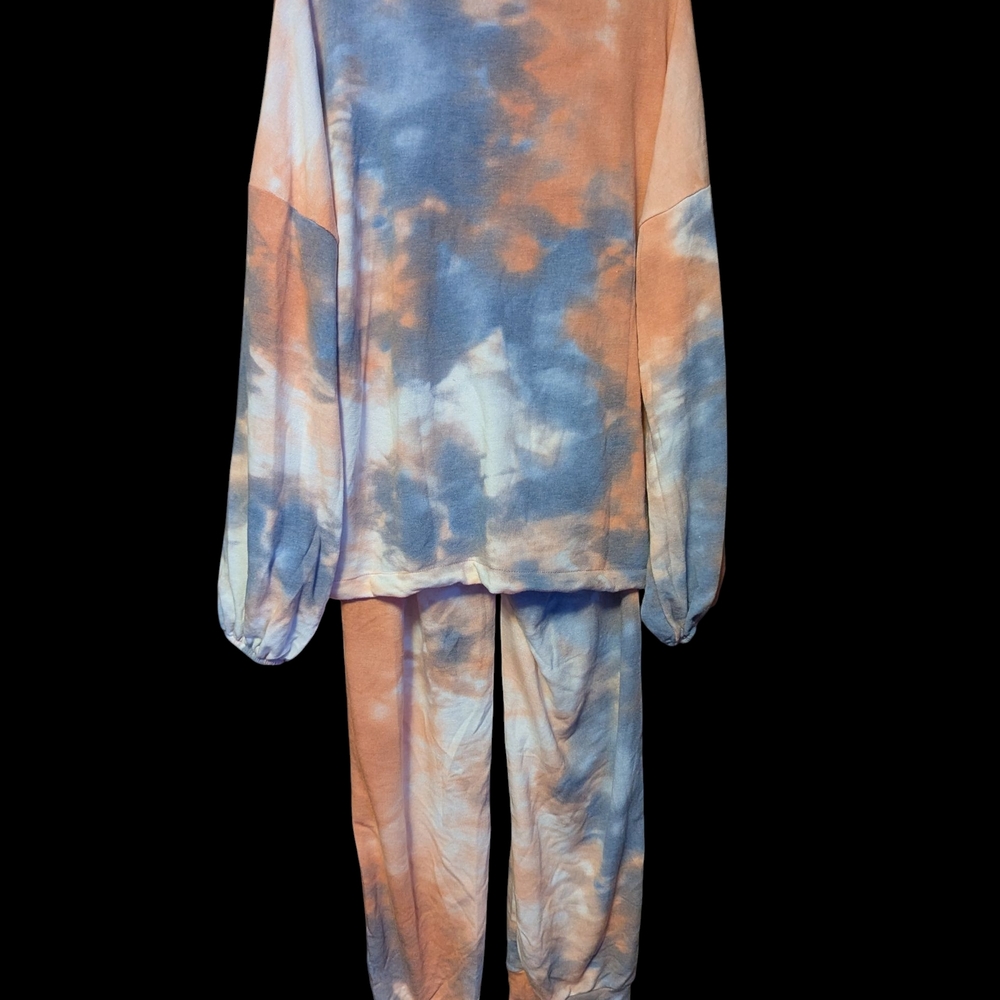 BiBi Women's Tie-Dye Casual Two Piece Lounge Set - Blue and Orange, NWOT - Picture 2 of 16